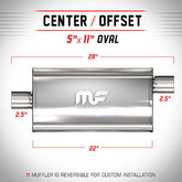 2.5 ID 5x11 Oval 22 Satin Stainless Universal Exhaust Silencer 12586 | MagnaFlow